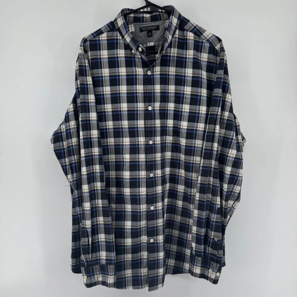 Banana Republic Luxe Flannel Shirt XL Plaid Button Down‎ Long Sleeve - Picture 3 of 9